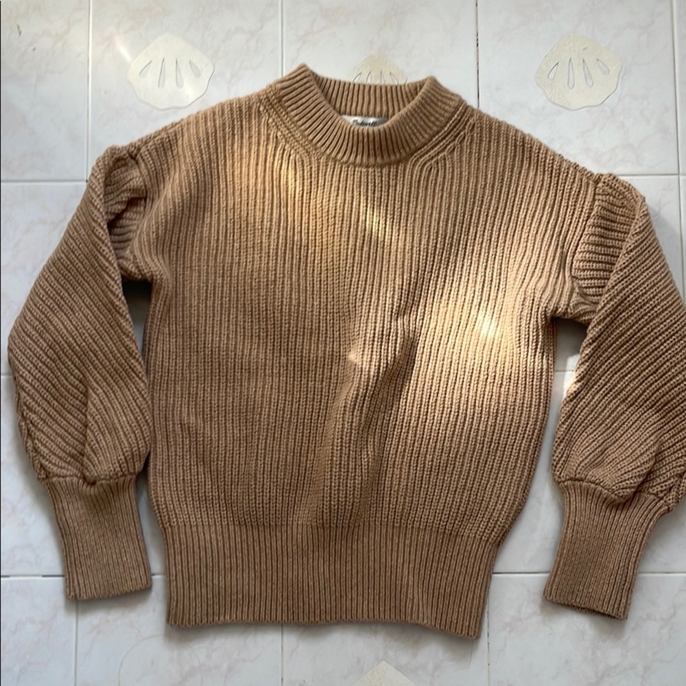 Madewell Tan Crew Neck Sweater with Ribbed Texture